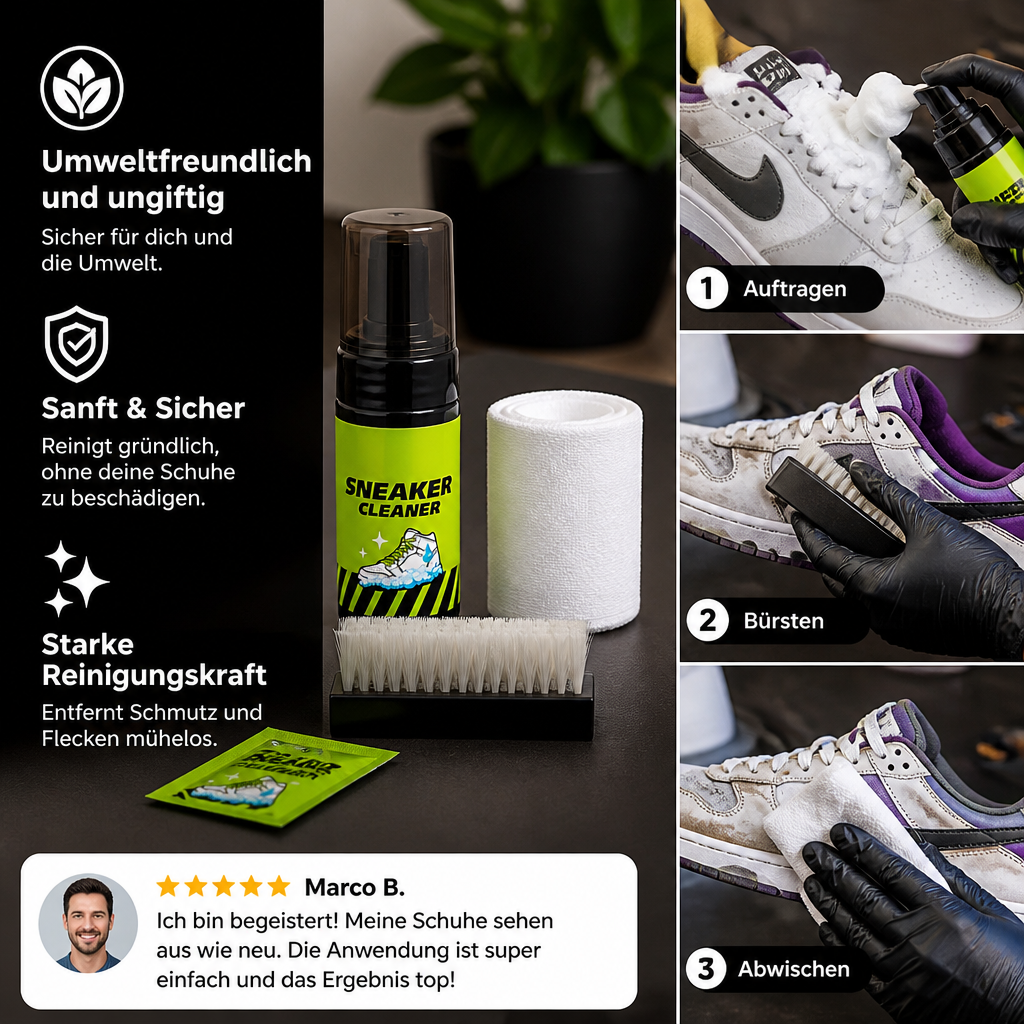 All-in-One Schuhreinigungs- & Pflegeset mit Bürsten, Trockenreiniger & Fleckenentfernungstüchern