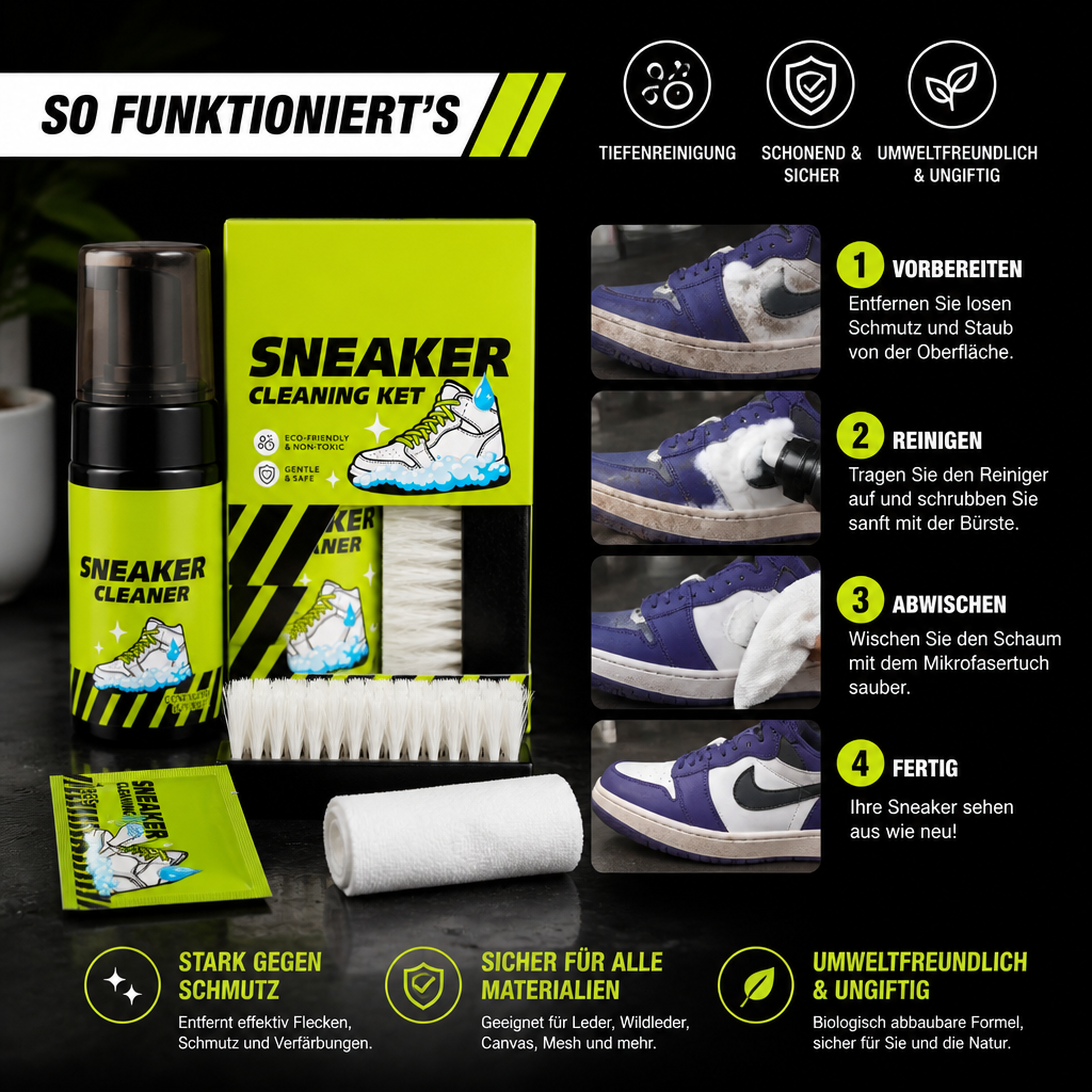 All-in-One Schuhreinigungs- & Pflegeset mit Bürsten, Trockenreiniger & Fleckenentfernungstüchern
