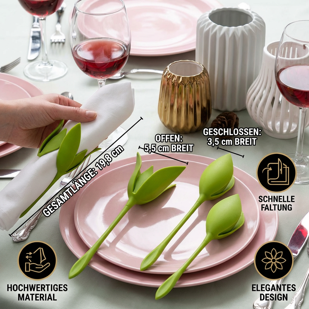 Blumen-Serviettenfalter Set – Luxuriöse Tischdeko im Blumendesign 6er Set