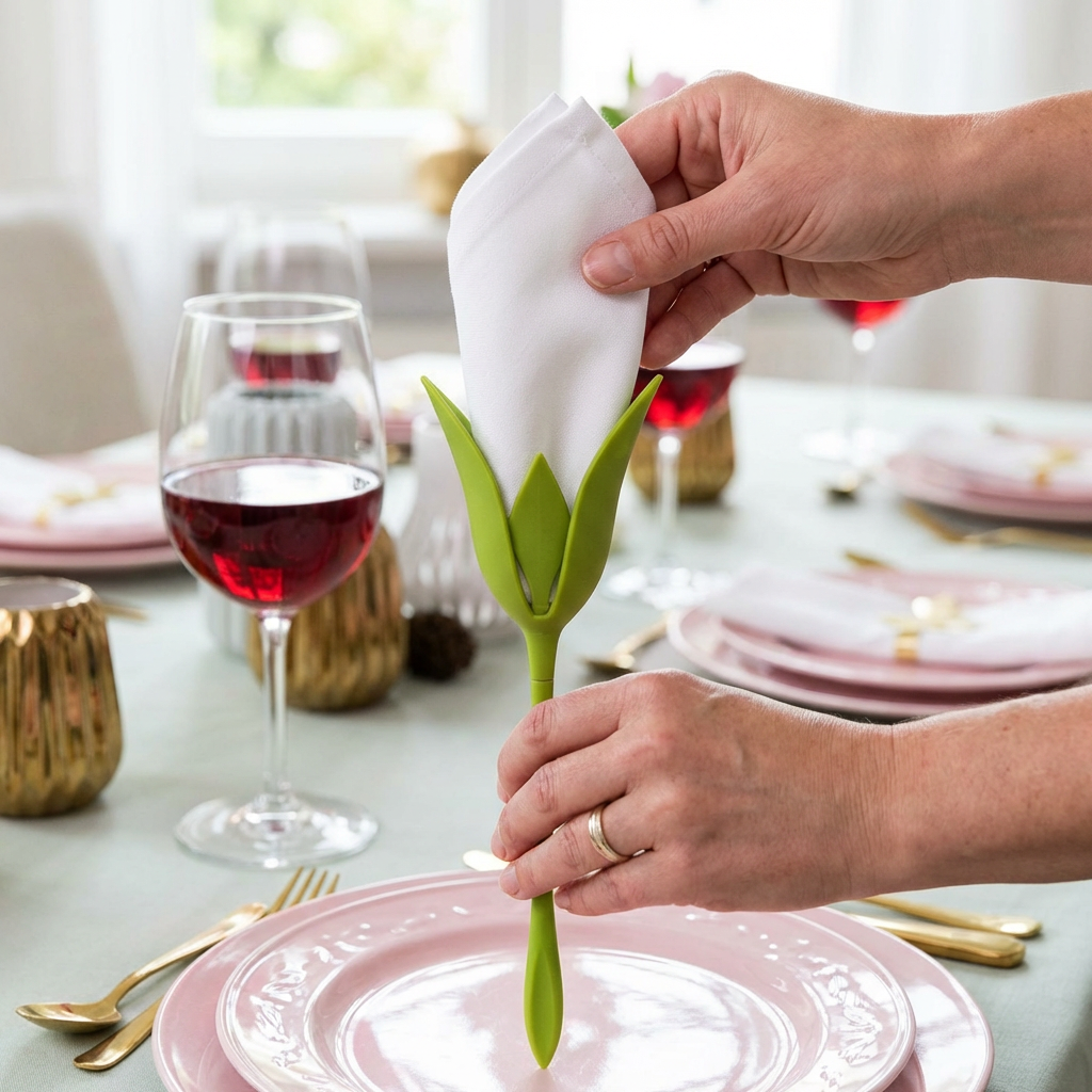 Blumen-Serviettenfalter Set – Luxuriöse Tischdeko im Blumendesign 6er Set