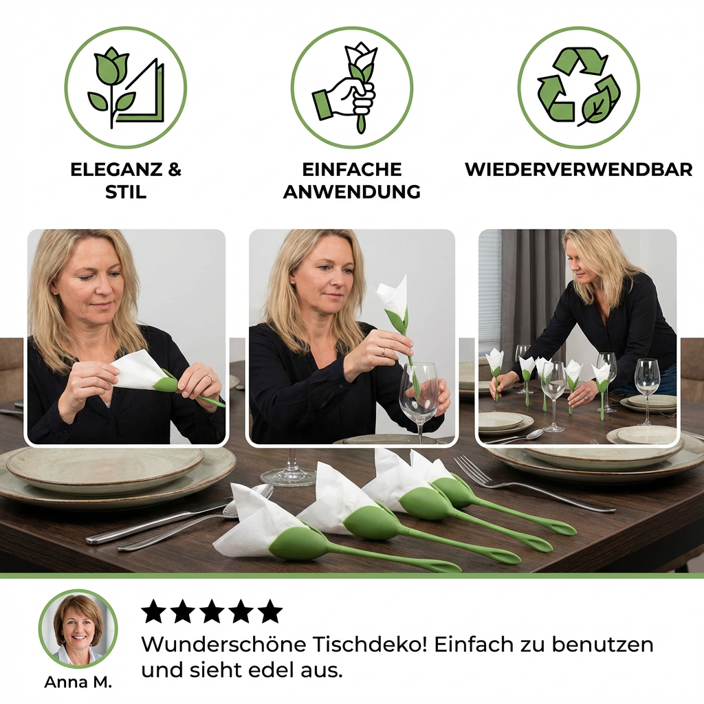 Blumen-Serviettenfalter Set – Luxuriöse Tischdeko im Blumendesign 6er Set