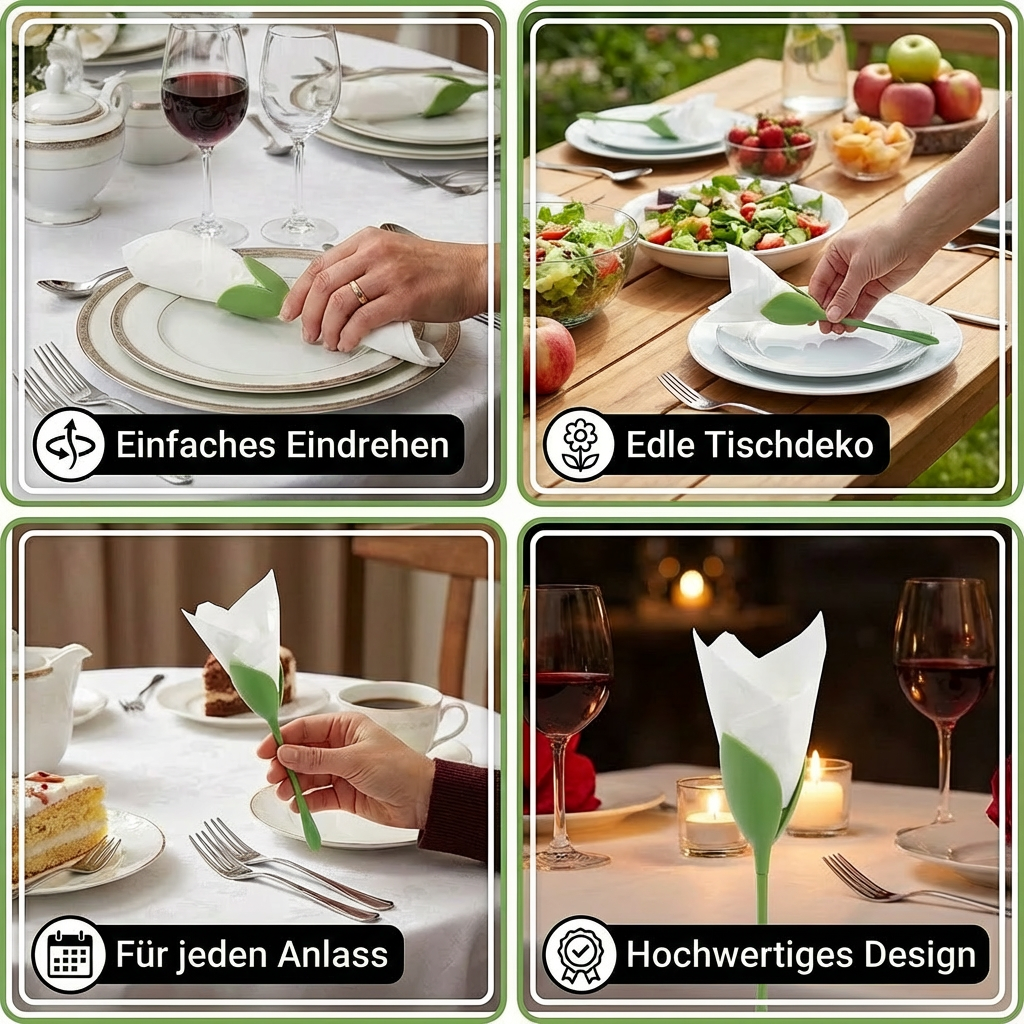 Blumen-Serviettenfalter Set – Luxuriöse Tischdeko im Blumendesign 6er Set