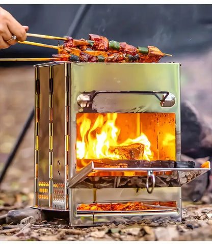 Faltbarer Edelstahl Holzofen – Tragbarer Campingkocher für Outdoor Kochen