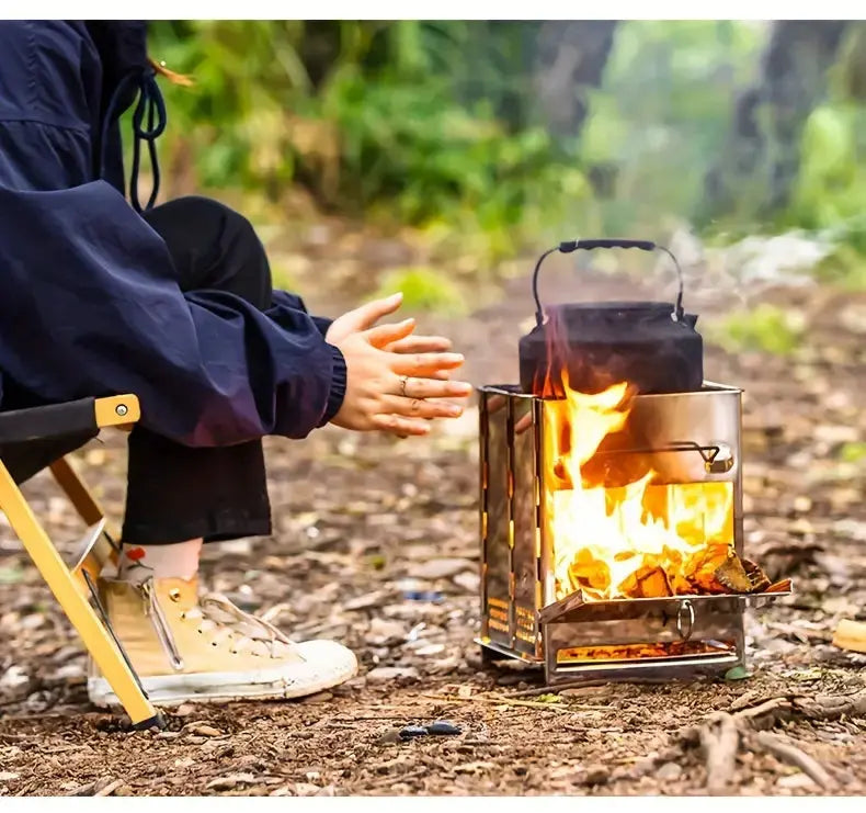 Faltbarer Edelstahl Holzofen – Tragbarer Campingkocher für Outdoor Kochen