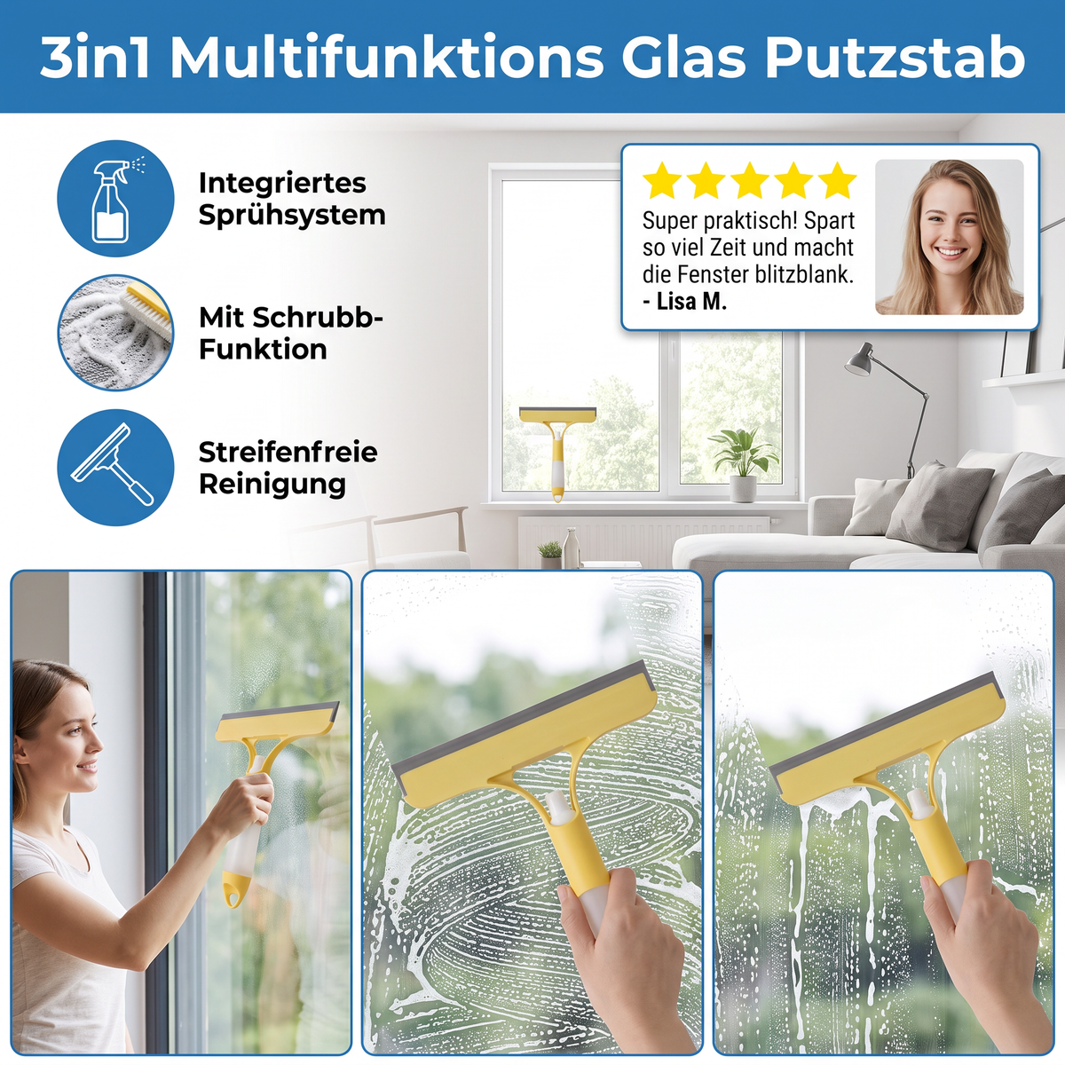 3in1 Multifunktions Glas Putzstab