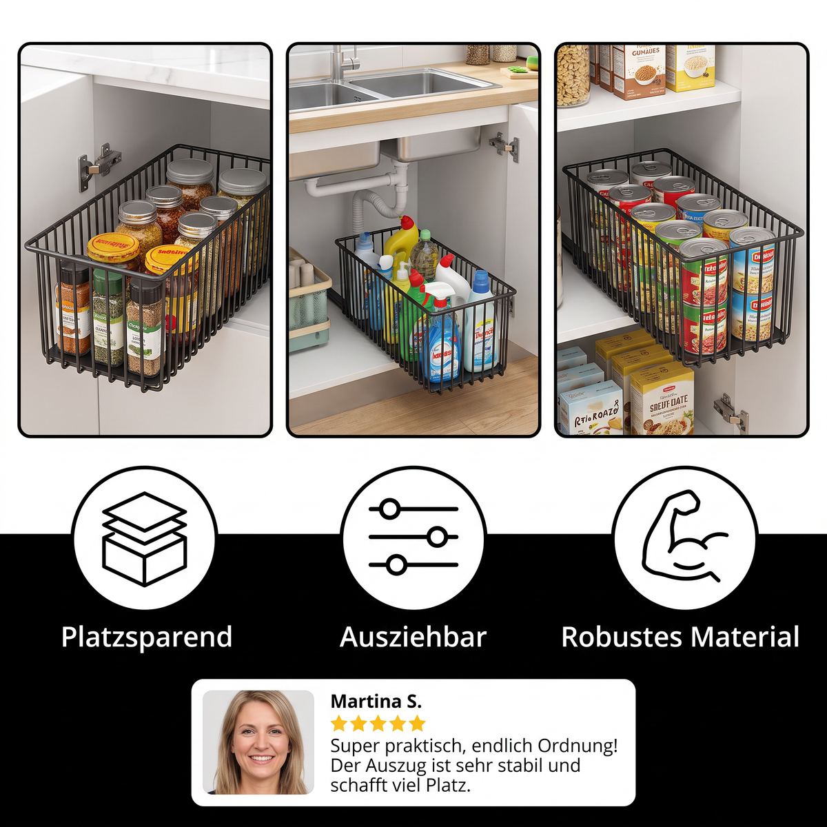 Platzsparender ausziehbarer Aufbewahrungskorb aus Kohlenstoffstahl & Schrank-Organizer