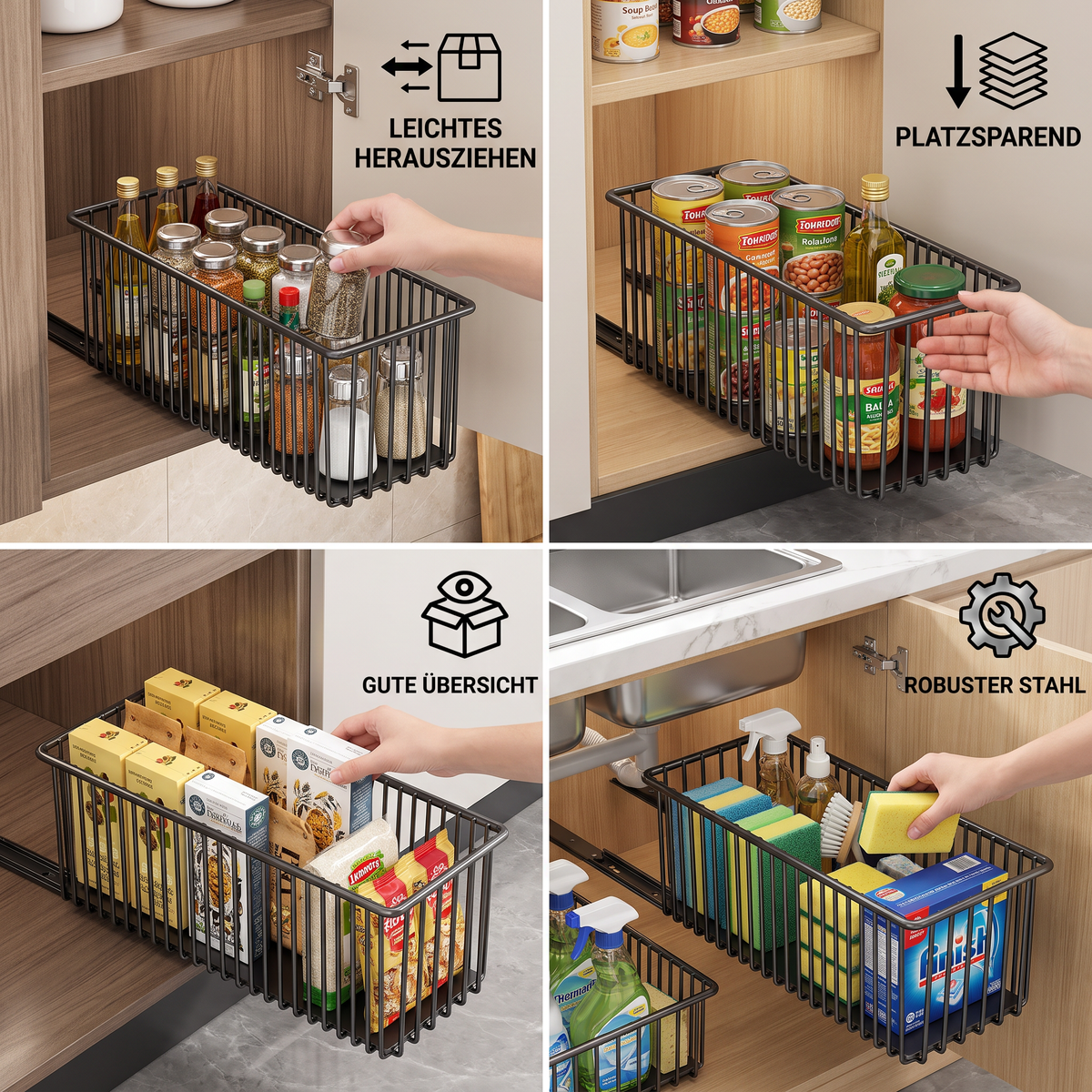 Platzsparender ausziehbarer Aufbewahrungskorb aus Kohlenstoffstahl & Schrank-Organizer