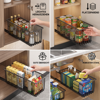 Platzsparender ausziehbarer Aufbewahrungskorb aus Kohlenstoffstahl & Schrank-Organizer