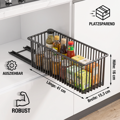 Platzsparender ausziehbarer Aufbewahrungskorb aus Kohlenstoffstahl & Schrank-Organizer
