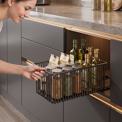 Platzsparender ausziehbarer Aufbewahrungskorb aus Kohlenstoffstahl & Schrank-Organizer