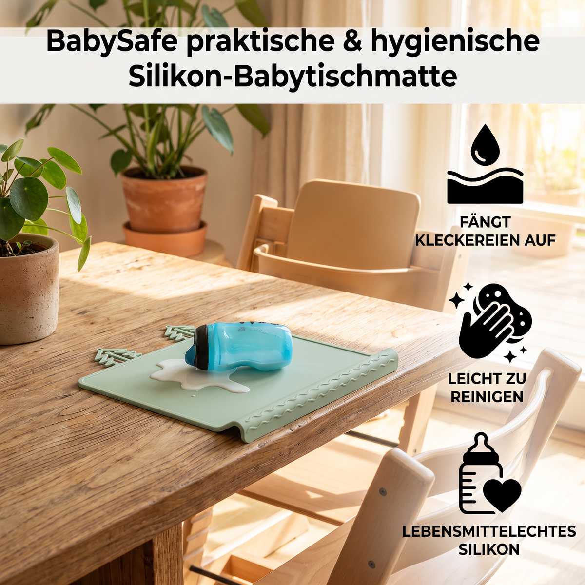 BabySafe praktische & hygienische Silikon-Babytischmatte mit erhöhtem Rand