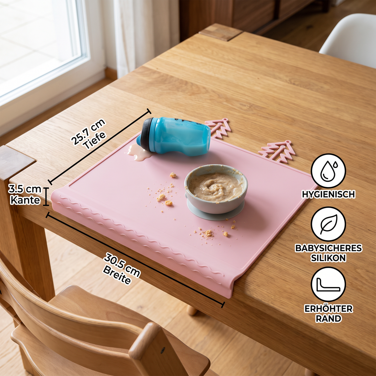BabySafe praktische & hygienische Silikon-Babytischmatte mit erhöhtem Rand
