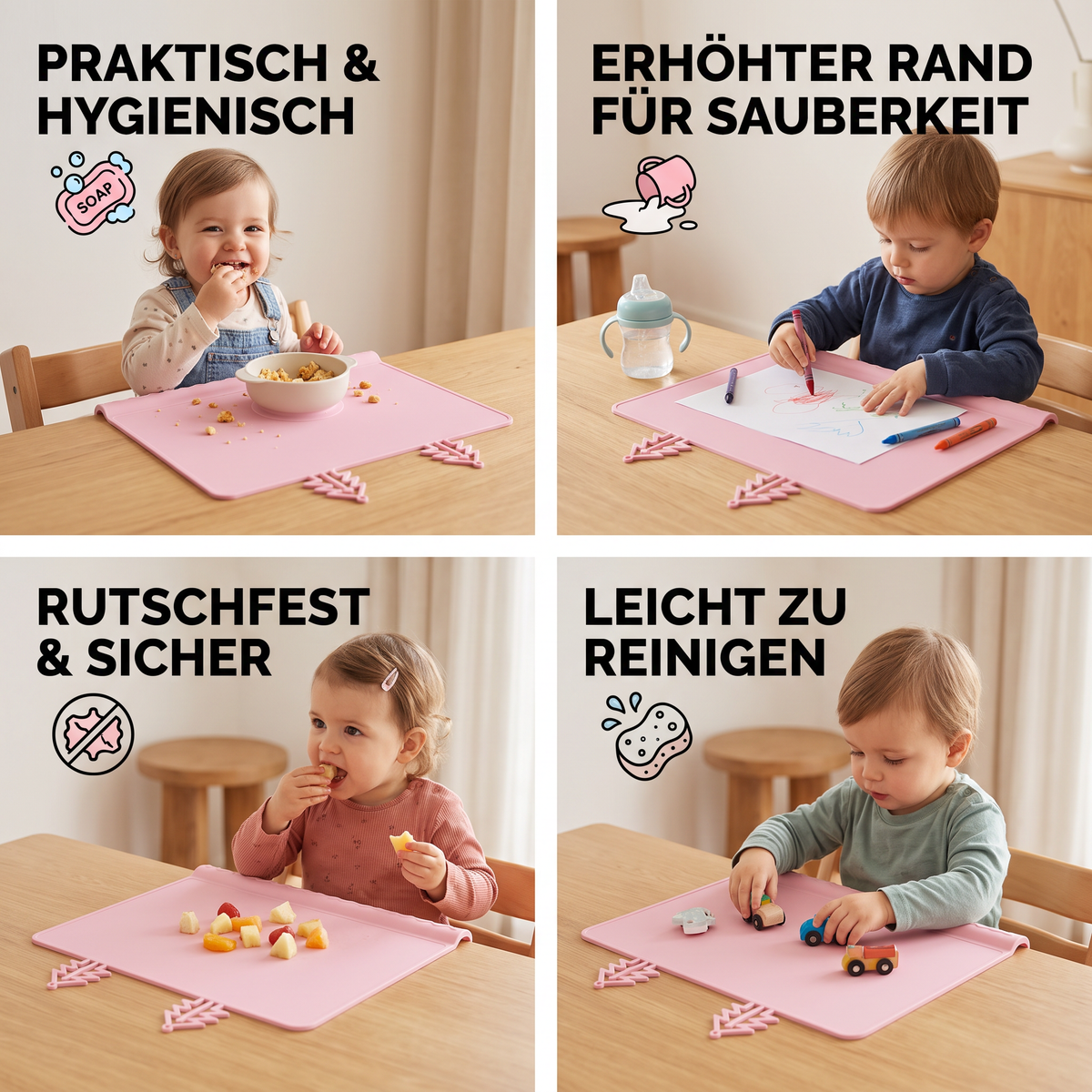 BabySafe praktische & hygienische Silikon-Babytischmatte mit erhöhtem Rand