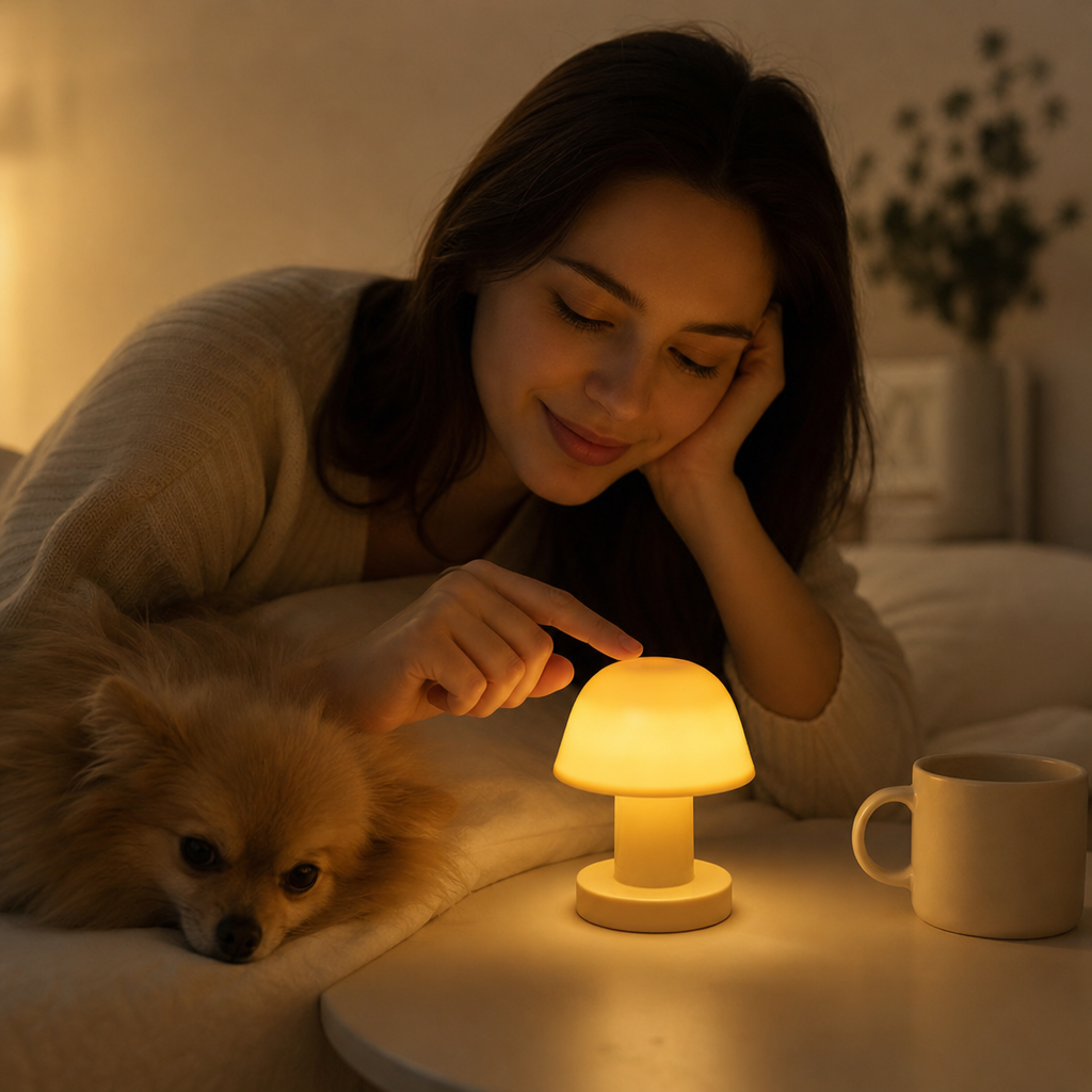 Mini wiederaufladbare LED-Pilz-Tischlampe mit Touch-Steuerung