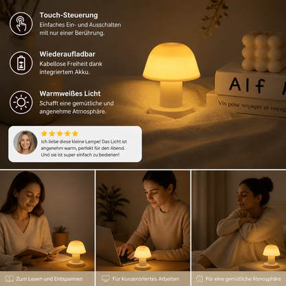 Mini wiederaufladbare LED-Pilz-Tischlampe mit Touch-Steuerung