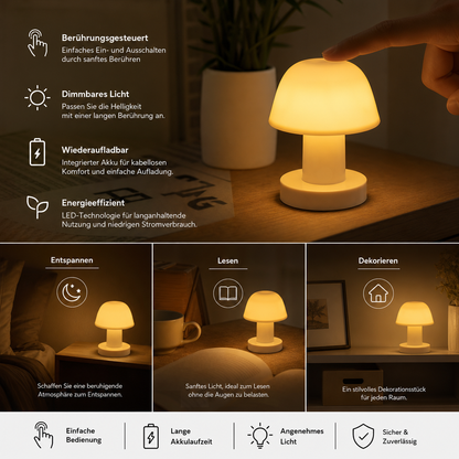 Mini wiederaufladbare LED-Pilz-Tischlampe mit Touch-Steuerung