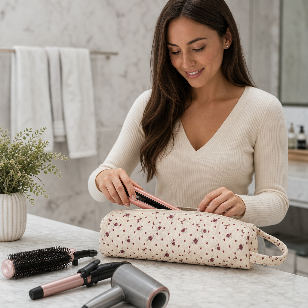 Gesteppte multifunktionale Reisetasche – Geräumiger Organizer für Toilettenartikel & Make-up mit Tragegriff