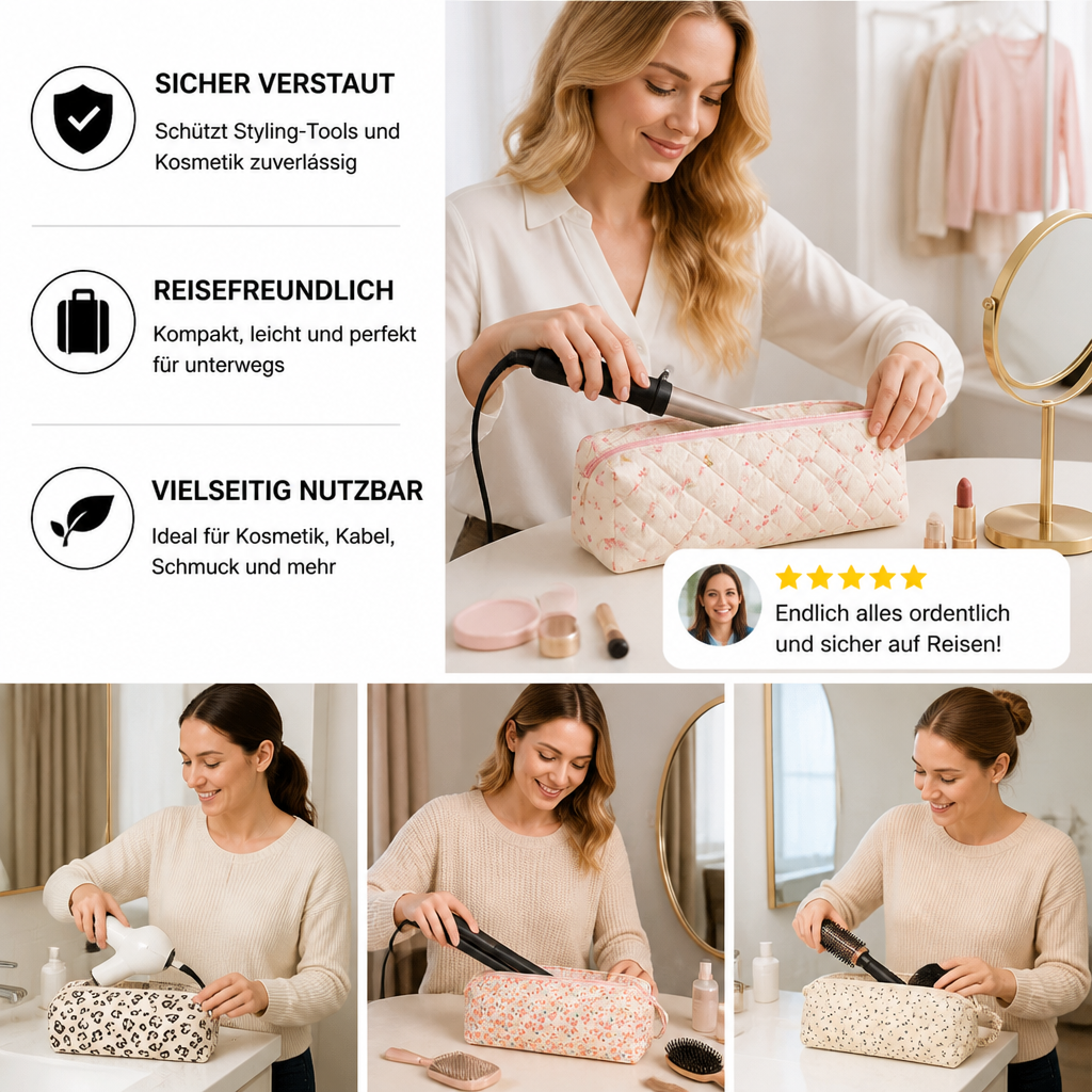 Gesteppte multifunktionale Reisetasche – Geräumiger Organizer für Toilettenartikel & Make-up mit Tragegriff