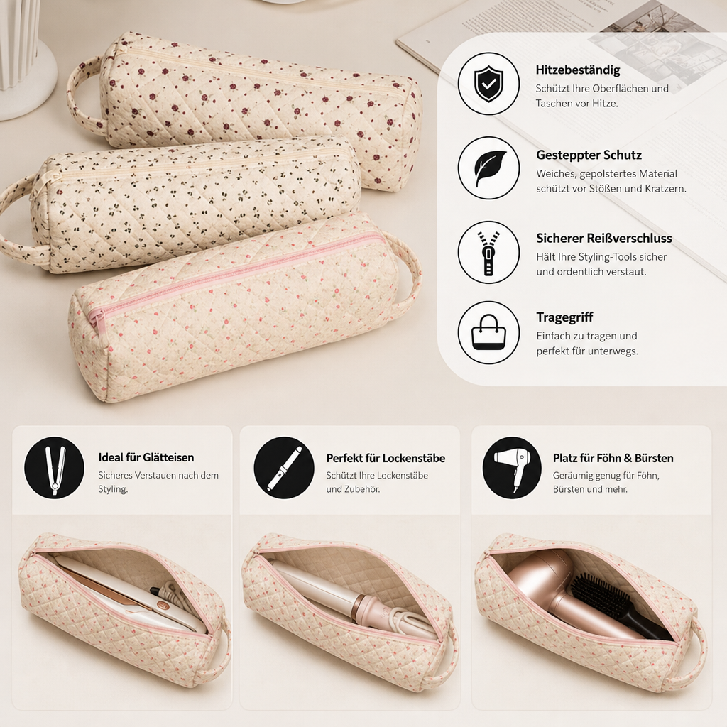 Gesteppte multifunktionale Reisetasche – Geräumiger Organizer für Toilettenartikel & Make-up mit Tragegriff