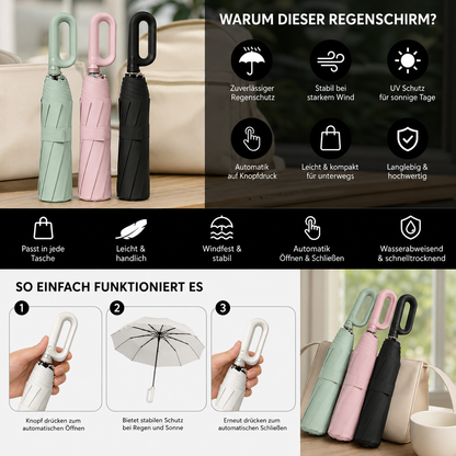 Premium-Automatik-Faltschirm für Sonne & Regen – Kompakt & windfest