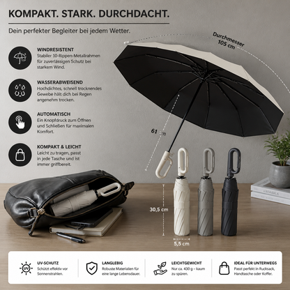 Premium-Automatik-Faltschirm für Sonne & Regen – Kompakt & windfest