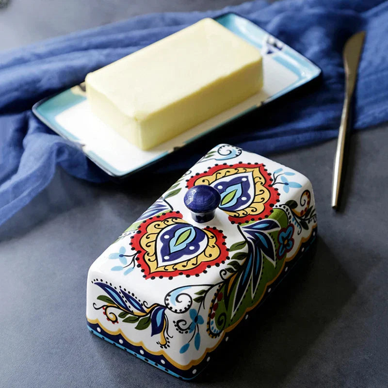 Handgemalte Butterdose im Toskanischen Stil