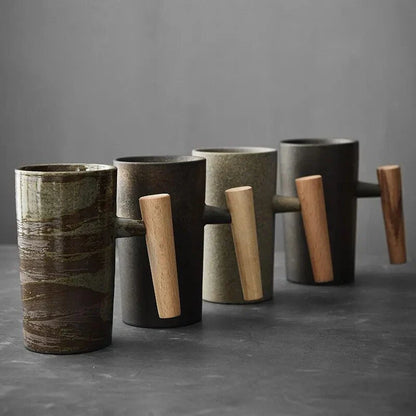 Nordische Design Tasse – Minimalistische Keramiktasse mit Holzgriff