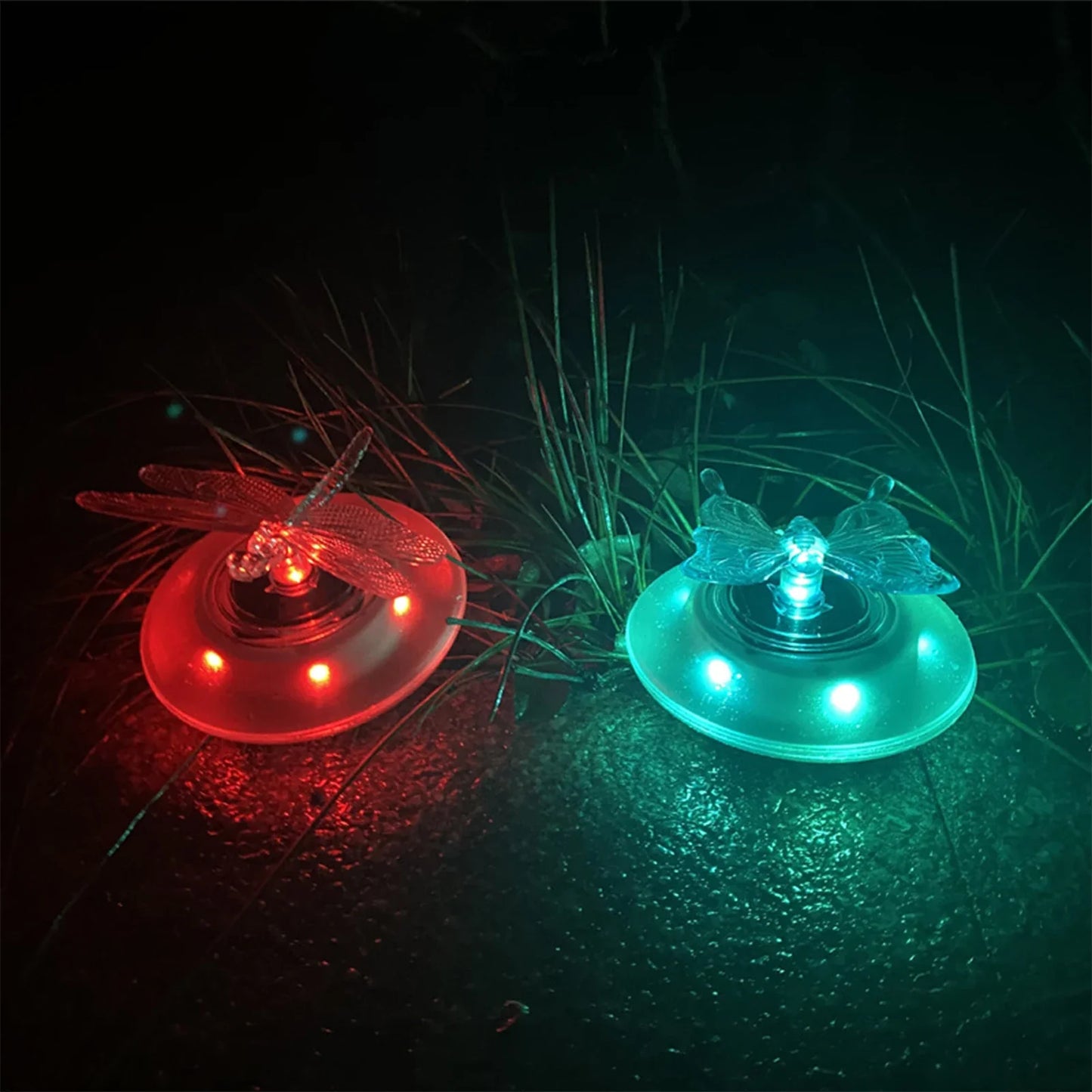 Solarbetriebene Teichdeko Schmetterling und Libelle – Farbwechselnde LED-Lichter für Garten und Teich