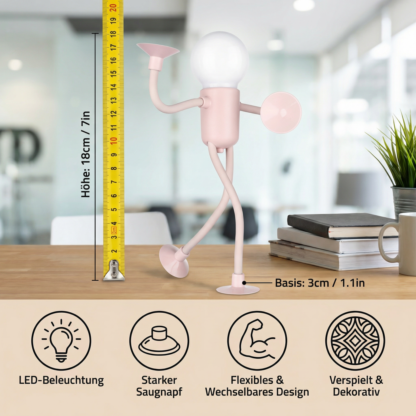 LED Lampe mit Saugnapf – Austauschbares und verspieltes Design für Dekoration