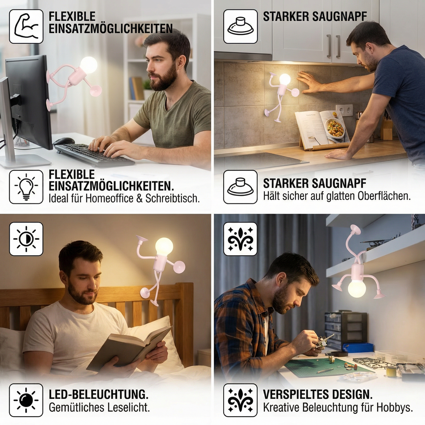 LED Lampe mit Saugnapf – Austauschbares und verspieltes Design für Dekoration