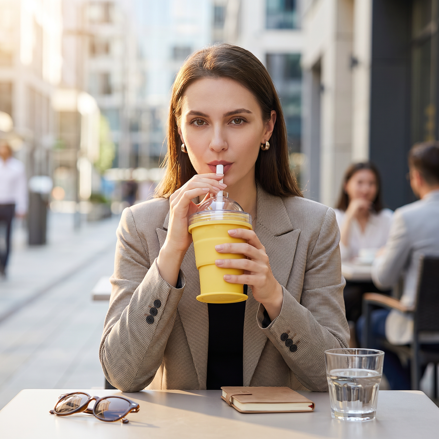 2-in-1 Eiswürfel-Becher – Faltbar, mit Strohhalm & Silikonform für unterwegs