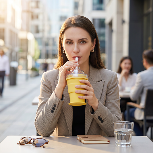 2-in-1 Eiswürfel-Becher – Faltbar, mit Strohhalm & Silikonform für unterwegs
