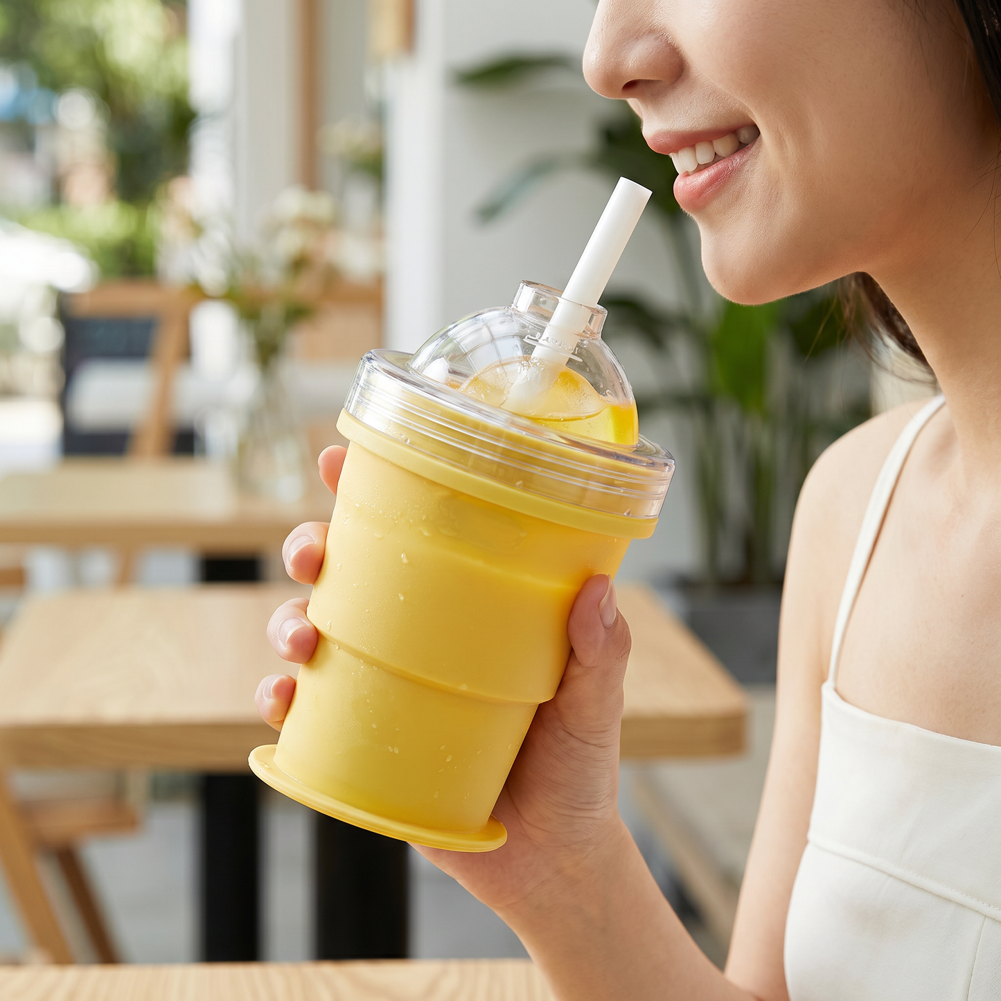 2-in-1 Eiswürfel-Becher – Faltbar, mit Strohhalm & Silikonform für unterwegs