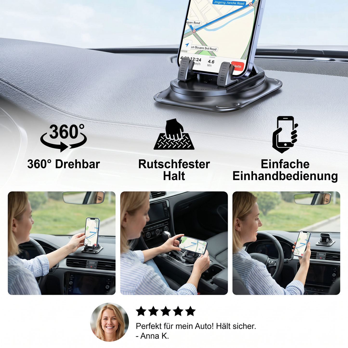 Auto-Handyhalterung – Rutschfester Smartphone-Halter für Armaturenbrett & Mittelkonsole