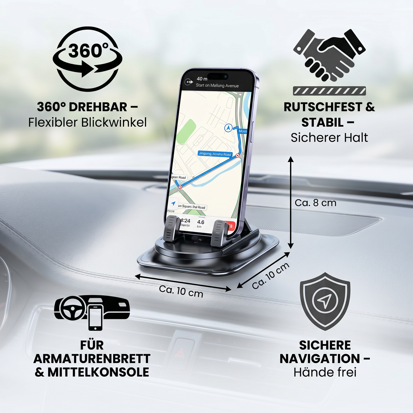 Auto-Handyhalterung – Rutschfester Smartphone-Halter für Armaturenbrett & Mittelkonsole
