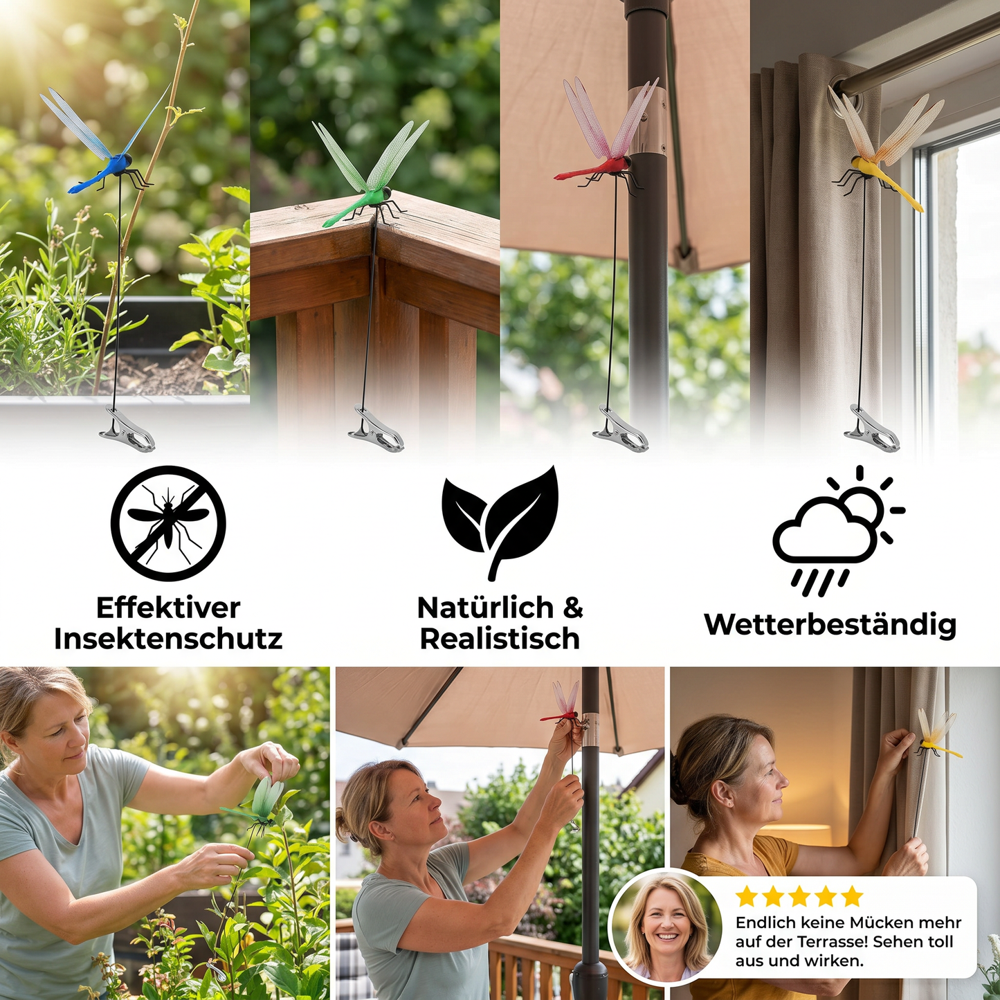 Libellen Klammern - Realistische Insektenabwehr für Haus und Garten (4 Stück)