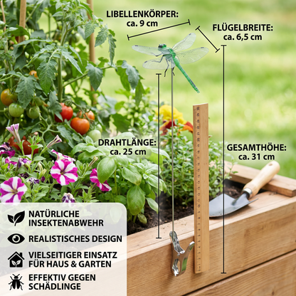 Libellen Klammern - Realistische Insektenabwehr für Haus und Garten (4 Stück)