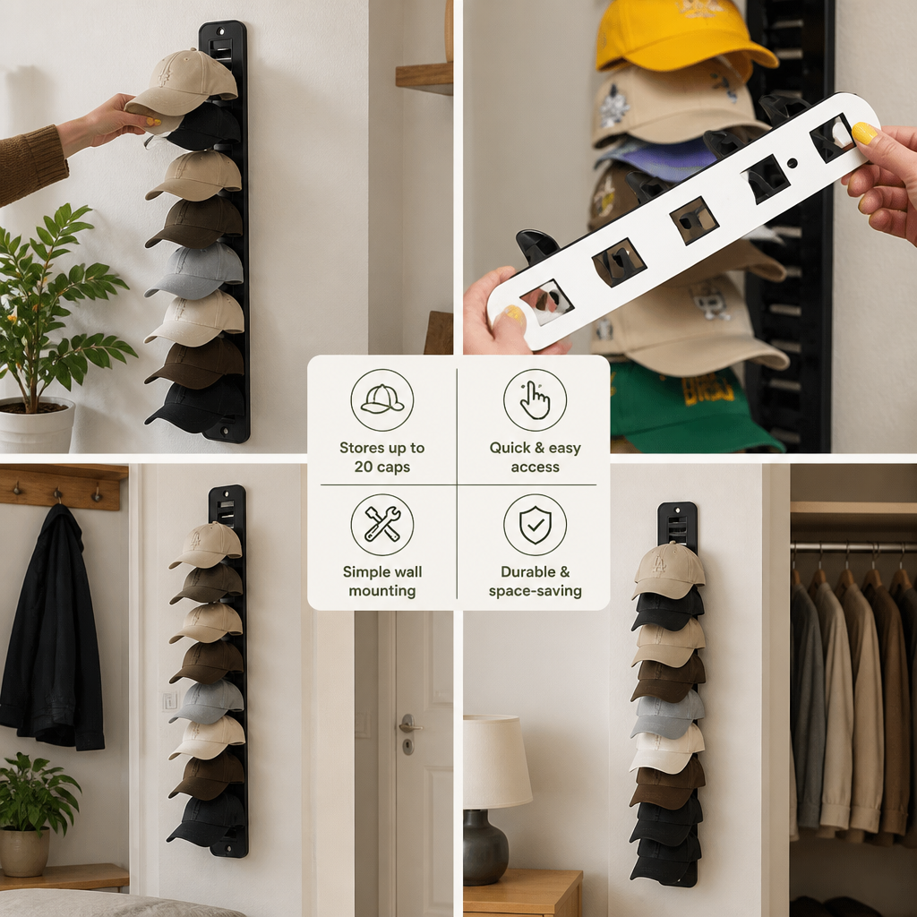 Wandmontierter Kappen-Organizer – Platz für bis zu 20 Caps