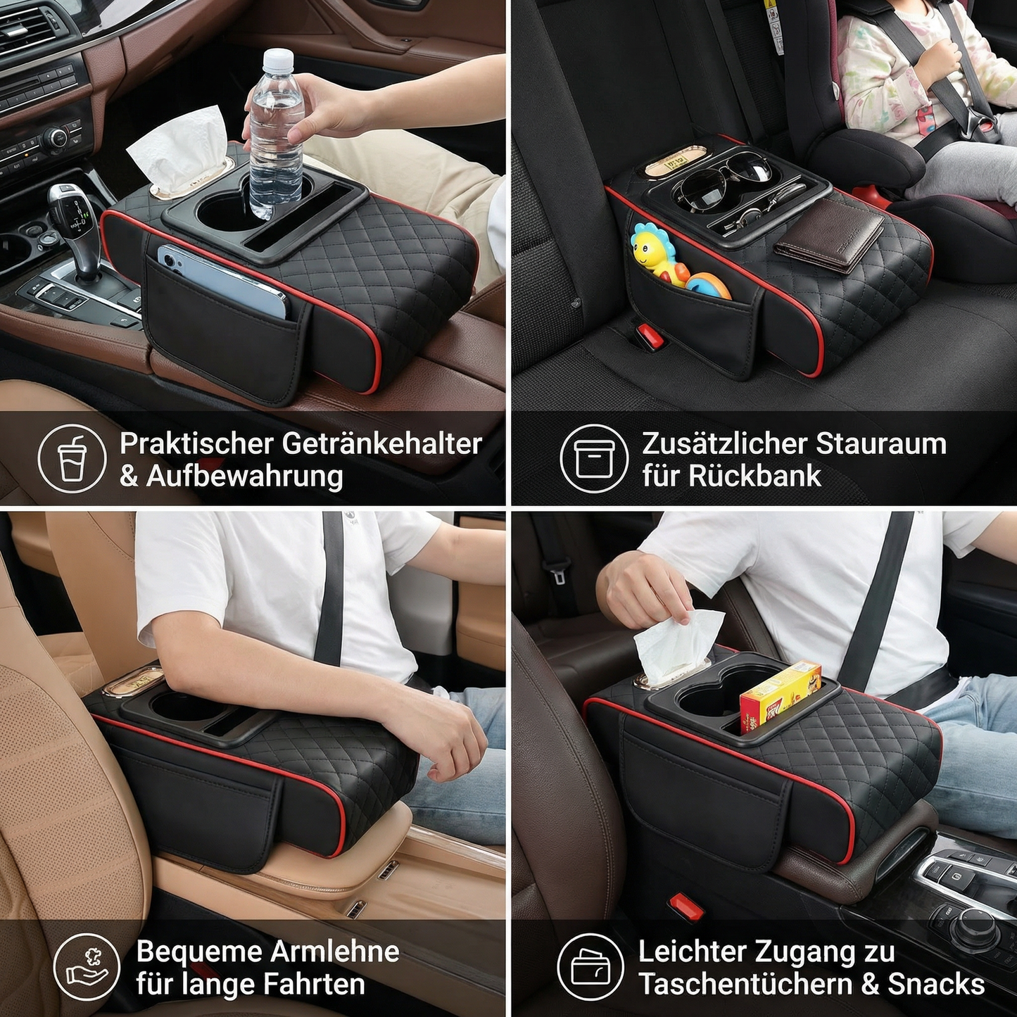 Multifunktionale Auto Armlehne mit Getränkehalter & Aufbewahrung