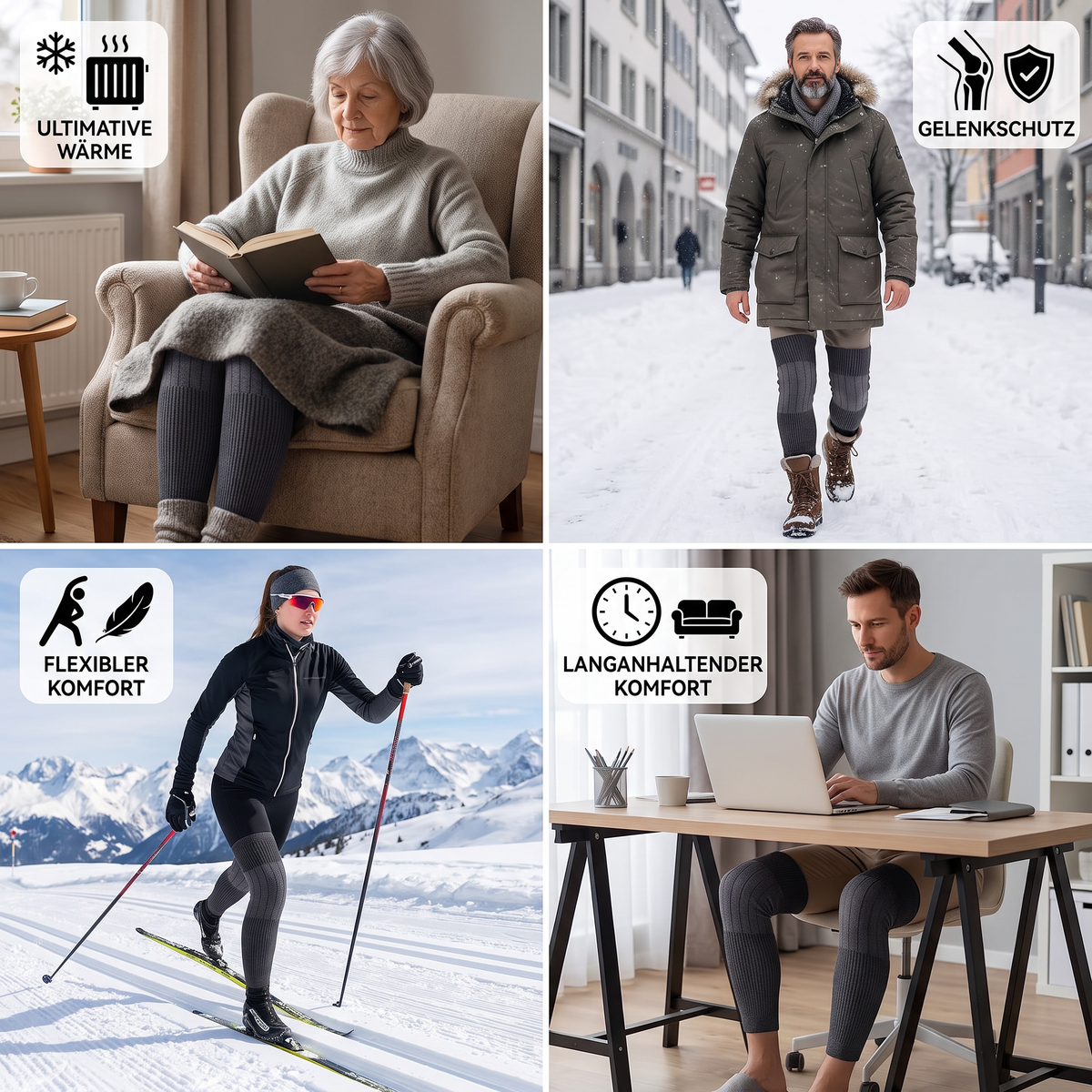 Universelle lange Kniewärmer mit dickem Kunstfellfutter für den Winter