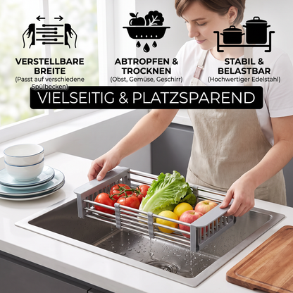 Verstellbares Abtropfgestell über der Spüle & Abtropfsieb für Obst und Gemüse