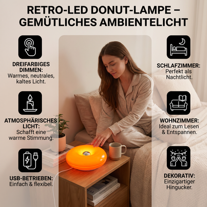 Retro-LED-Lampe in Donut-Form mit gemütlichem Ambientelicht
