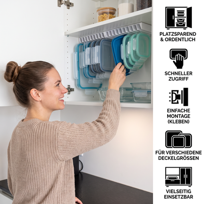 Platzsparender Organizer-Ständer für Tupperware-Deckel
