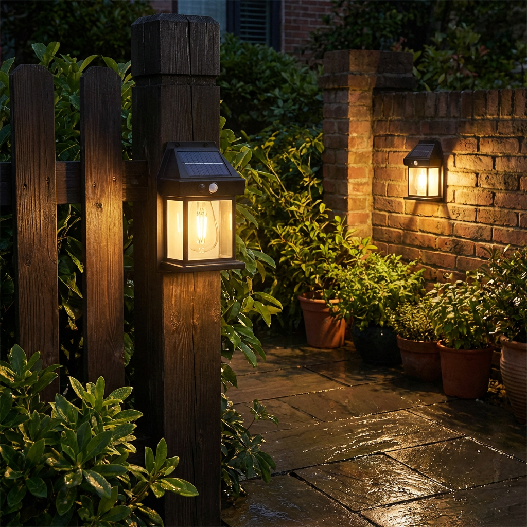 Solar LED-Wandleuchte – Wasserdichte Außenlampe mit Lichtsensor für Garten, Hof und Zaun (2 Stück)