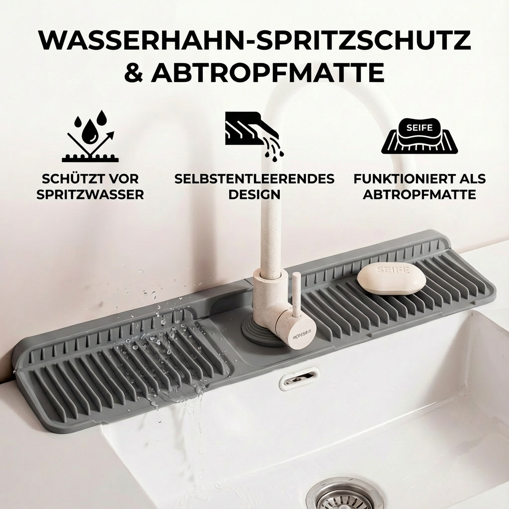 Wasserhahn-Spritzschutz aus Silikon – Abtropfmatte für Spüle & Waschbecken