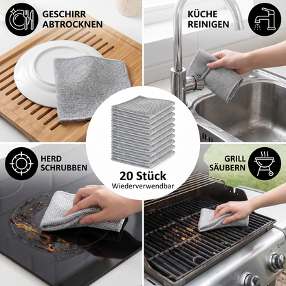 Mehrzweck Wiederverwendbare Reinigungstücher – Für Geschirr, Küche, Herd & Grill (20 Stück)