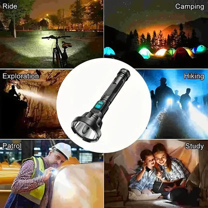 90000LM LED Taschenlampe – Taktischer Suchscheinwerfer Mit USB-Aufladung Und Superheller Beleuchtung