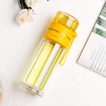 Doppelwandige Glasflasche mit Teesieb und Infuser