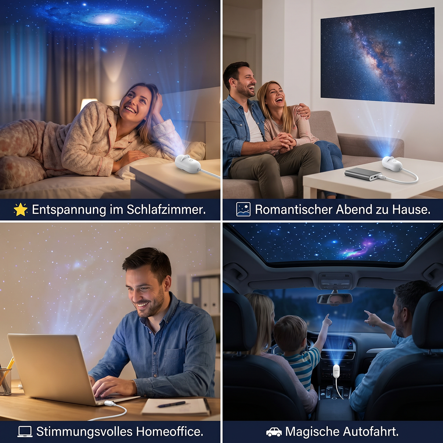 Moderne Sternenhimmel Lampe – USB Mini Projektor Nachtlicht für Schlafzimmer & entspannte Atmosphäre inkl. 5 Motiven