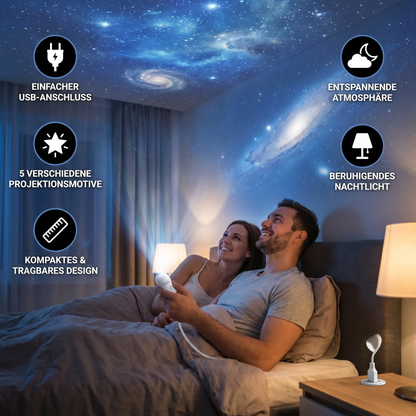 Moderne Sternenhimmel Lampe – USB Mini Projektor Nachtlicht für Schlafzimmer & entspannte Atmosphäre inkl. 5 Motiven